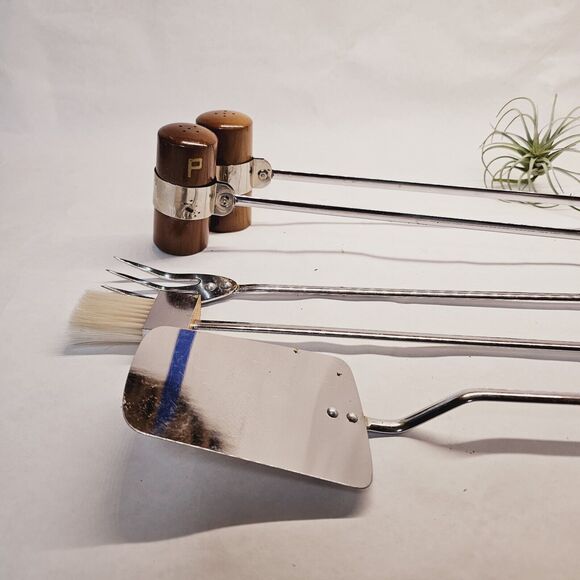 Vintage Mid Century BBQ Utensil Set MCM Grill Salt Pepper Spatula Fork Japan - Picture 9 of 11